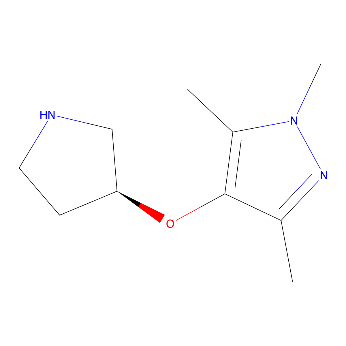 (S)-1,3,5-Trimethyl-4-(pyrrolidin-3-yloxy)-1H-pyrazole molecular structure, CAS 1956435-72-5