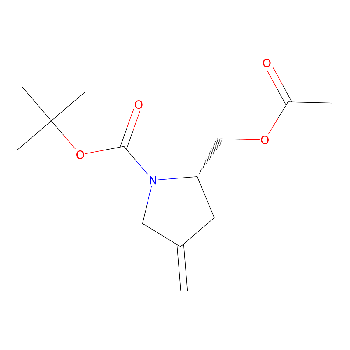 (S)-tert-Butyl 2-(acetoxymethyl)-4-methylenepyrrolidine-1-carboxylate molecular structure, CAS 1956435-77-0