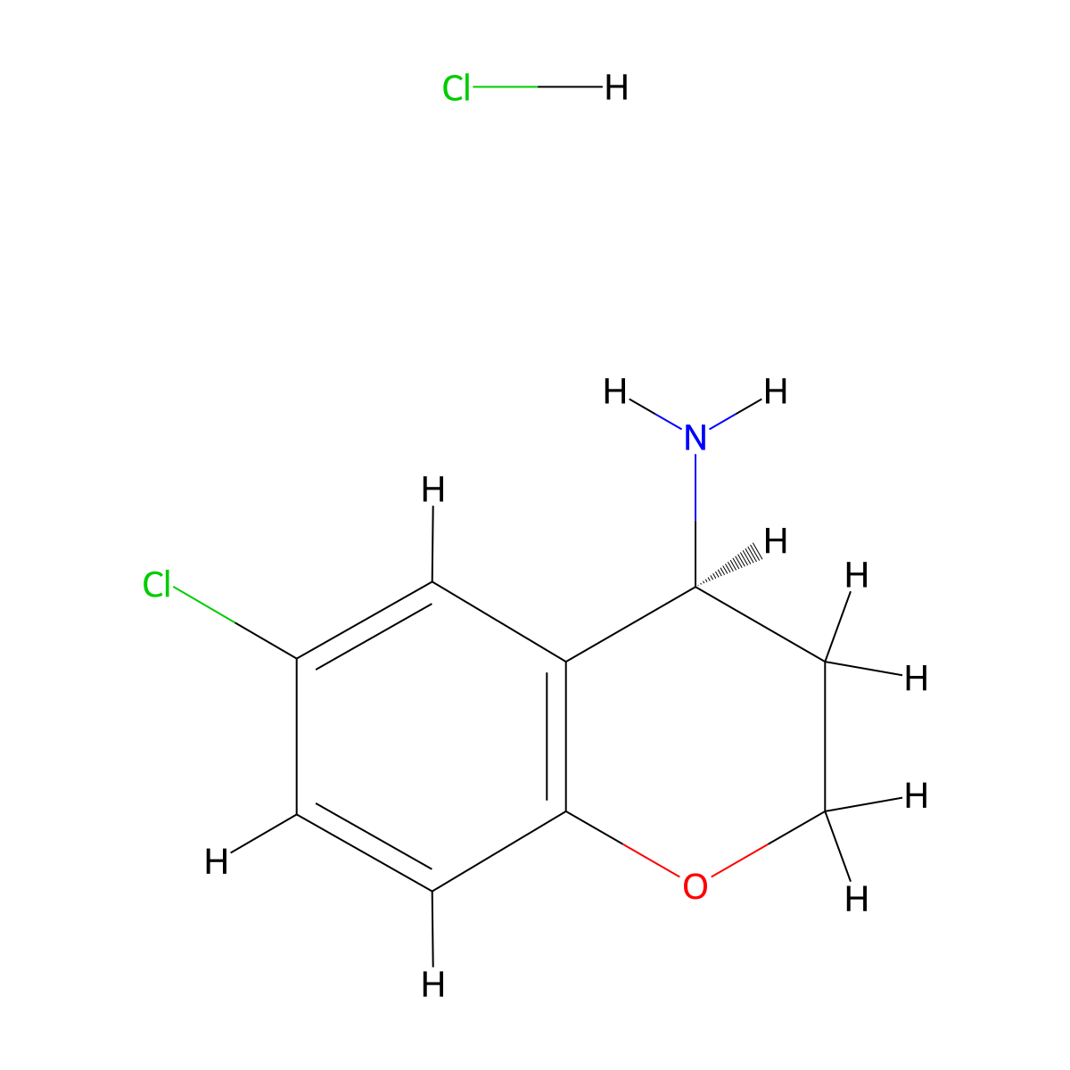 2H-1-Benzopyran-4-amine, 6-chloro-3,4-dihydro-, hydrochloride (1:1), (4S)- molecular structure, CAS 1956436-48-8