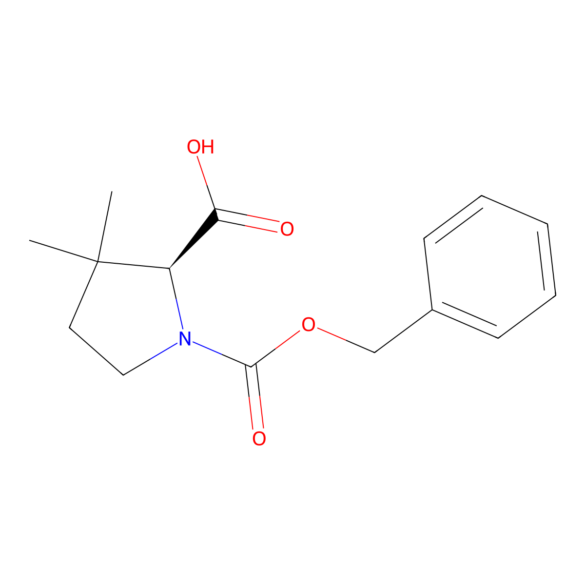 (S)-1-((Benzyloxy)carbonyl)-3,3-dimethylpyrrolidine-2-carboxylic acid molecular structure, CAS 1956436-98-8