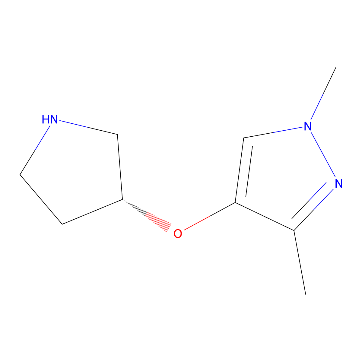 (R)-1,3-Dimethyl-4-(pyrrolidin-3-yloxy)-1H-pyrazole molecular structure, CAS 1956437-02-7