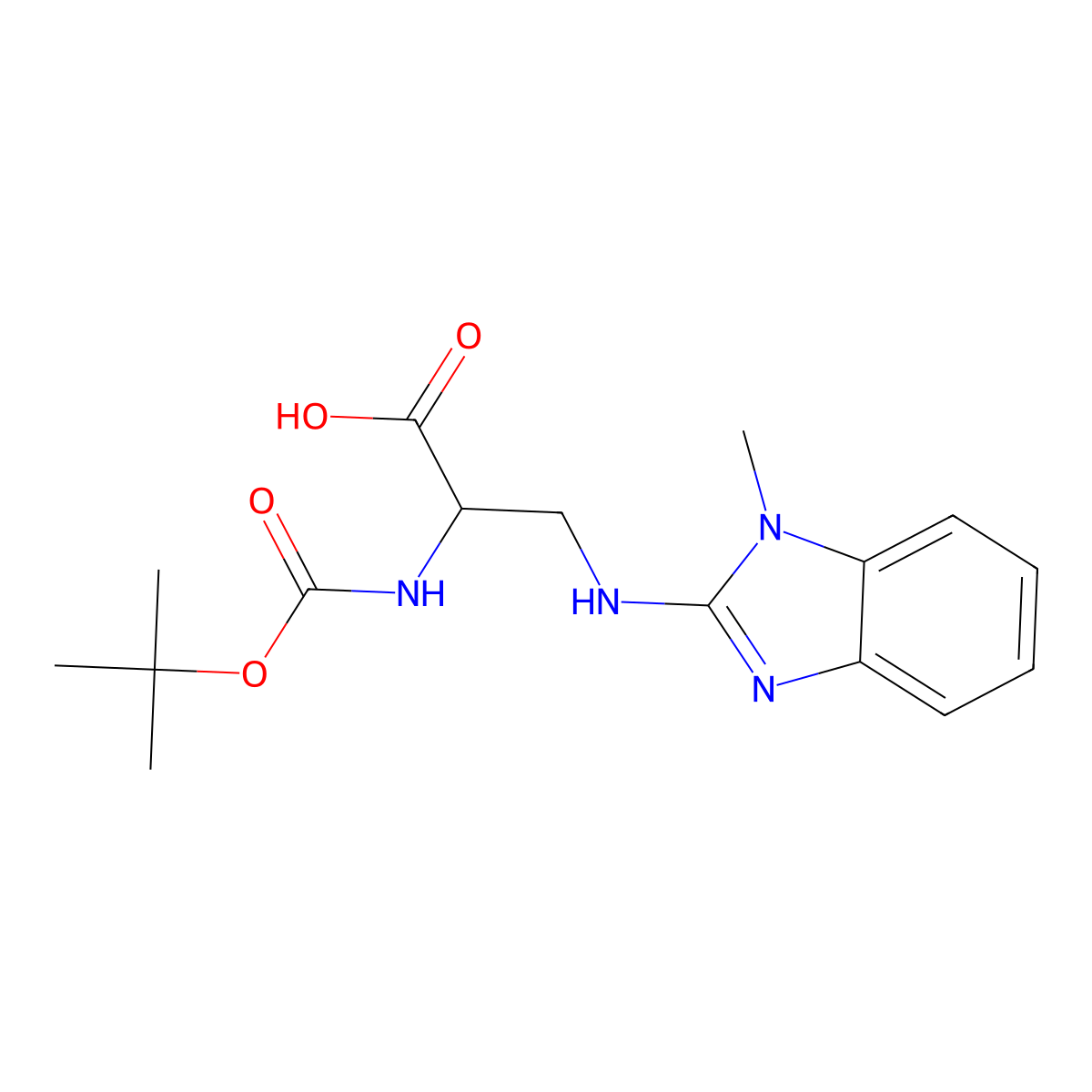 (S)-2-((tert-Butoxycarbonyl)amino)-3-((1-methyl-1H-benzo[d]imidazol-2-yl)amino)propanoic acid molecular structure, CAS 1956437-62-9