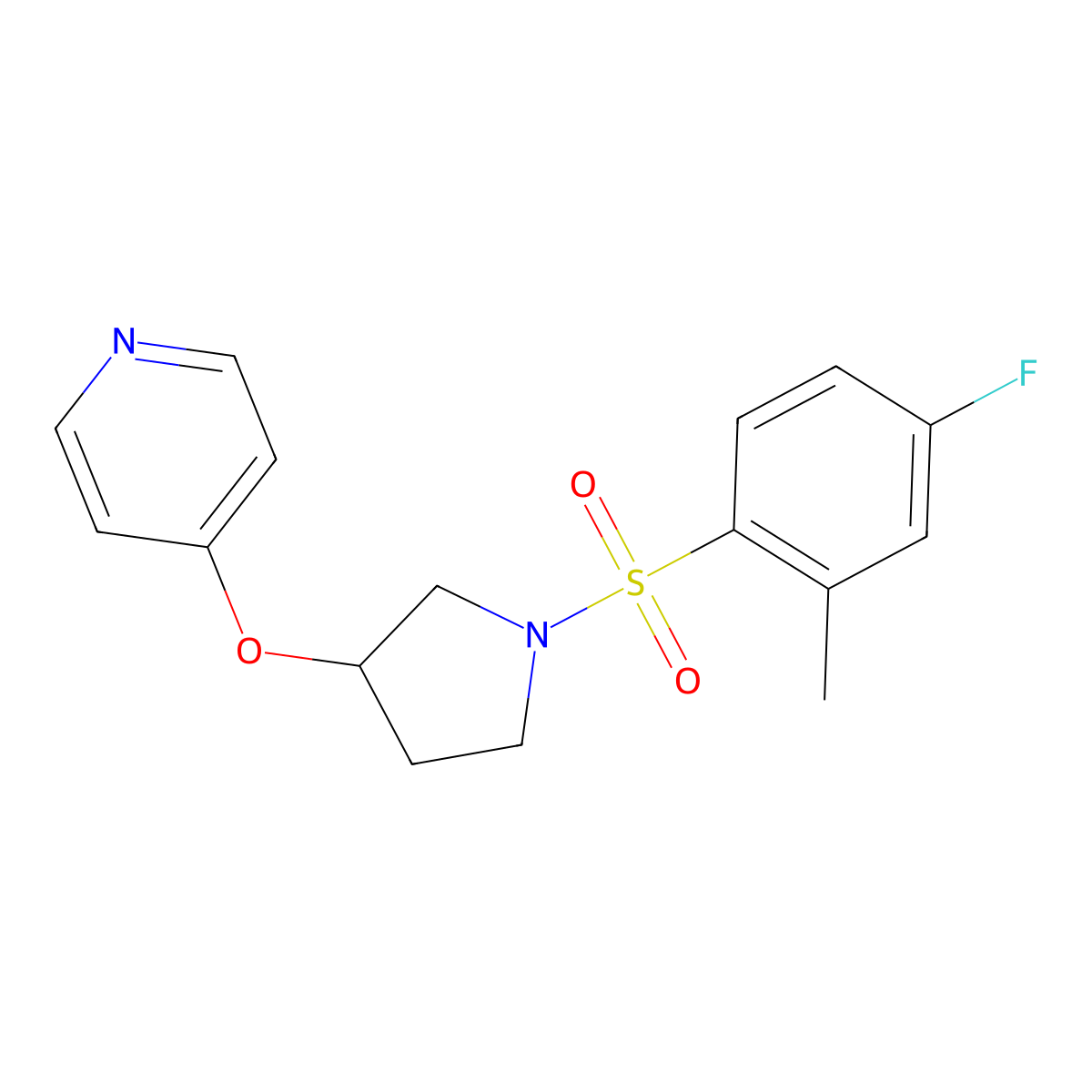 4-((1-((4-Fluoro-2-methylphenyl)sulfonyl)pyrrolidin-3-yl)oxy)pyridine molecular structure, CAS 1956655-40-5