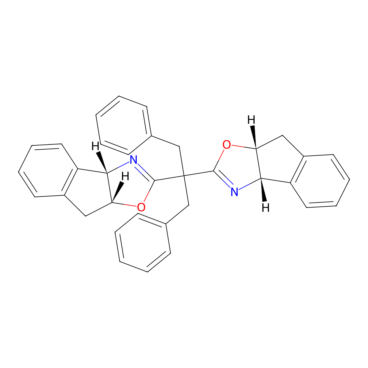 (3aS,3a'S,8aR,8a'R)-2,2'-(1,3-diphenylpropane-2,2-diyl)bis(3a,8a-dihydro-8H-indeno[1,2-d]oxazole) molecular structure, CAS 195703-68-5
