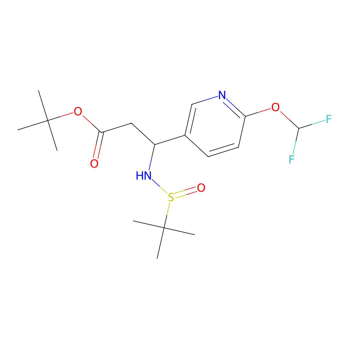 (3S)-tert-Butyl 3-(6-(difluoromethoxy)pyridin-3-yl)-3-(1,1-dimethylethylsulfinamido)propanoate molecular structure, CAS 1957130-73-2