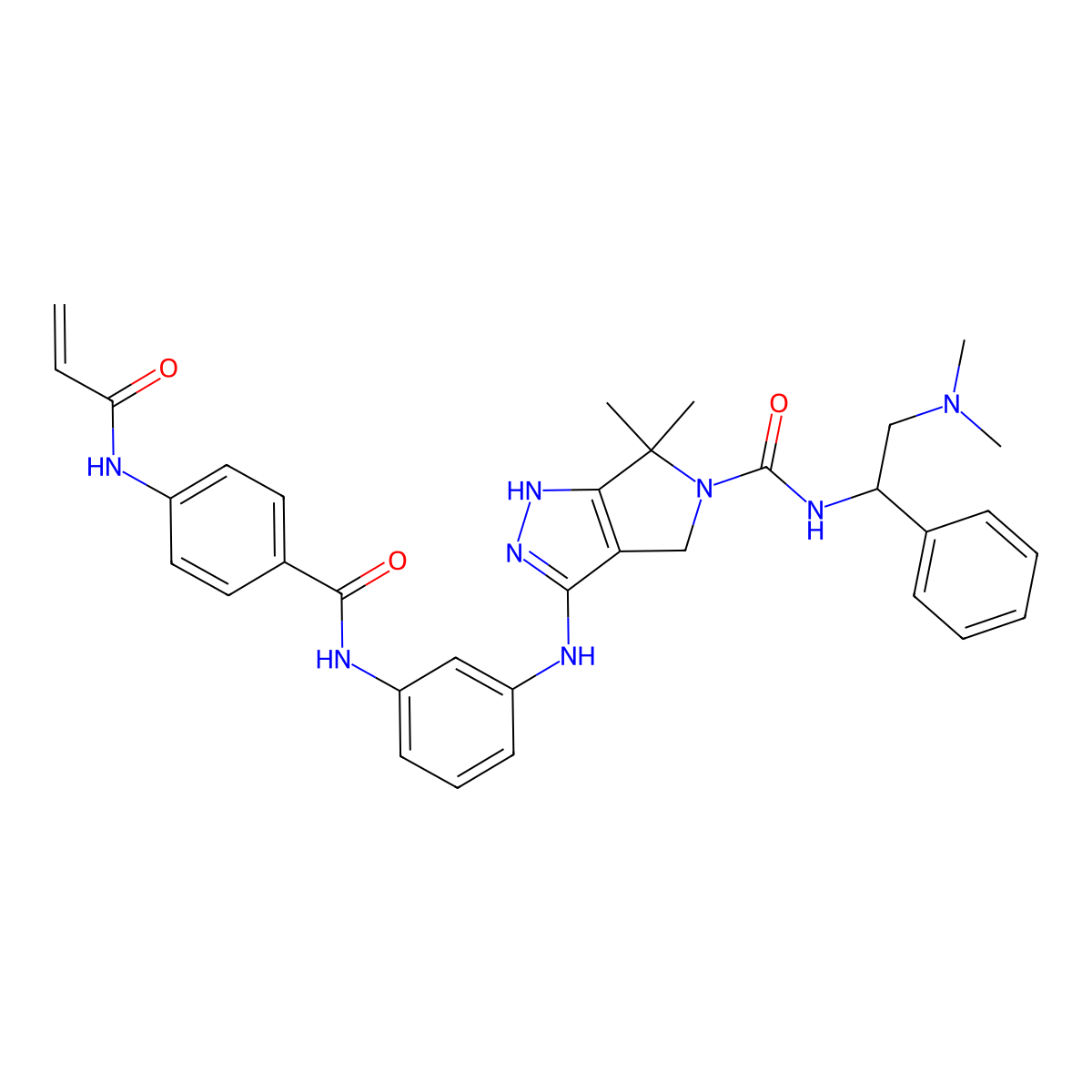 N-[(1S)-2-(dimethylamino)-1-phenylethyl]-6,6-dimethyl-3-[3-[[4-(prop-2-enoylamino)benzoyl]amino]anilino]-1,4-dihydropyrrolo[3,4-d]pyrazole-5-carboxamide molecular structure, CAS 1957202-71-9