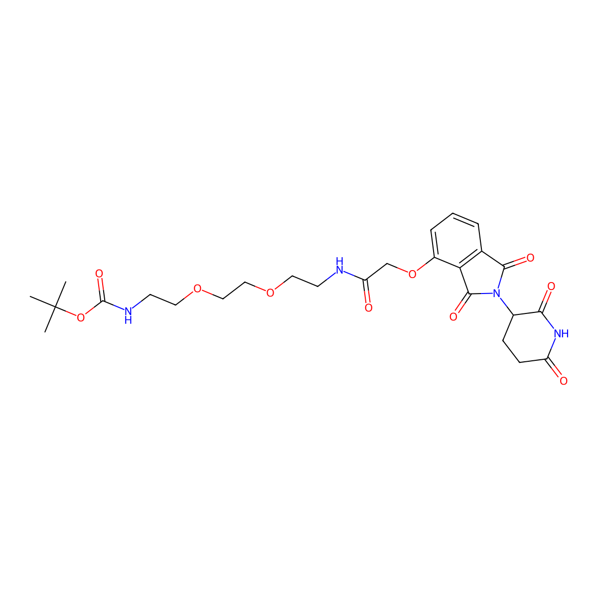 Tert-butyl (2-(2-(2-(2-((2-(2,6-dioxopiperidin-3-yl)-1,3-dioxoisoindolin-4-yl)oxy)acetamido)ethoxy)ethoxy)ethyl)carbamate molecular structure, CAS 1957235-73-2