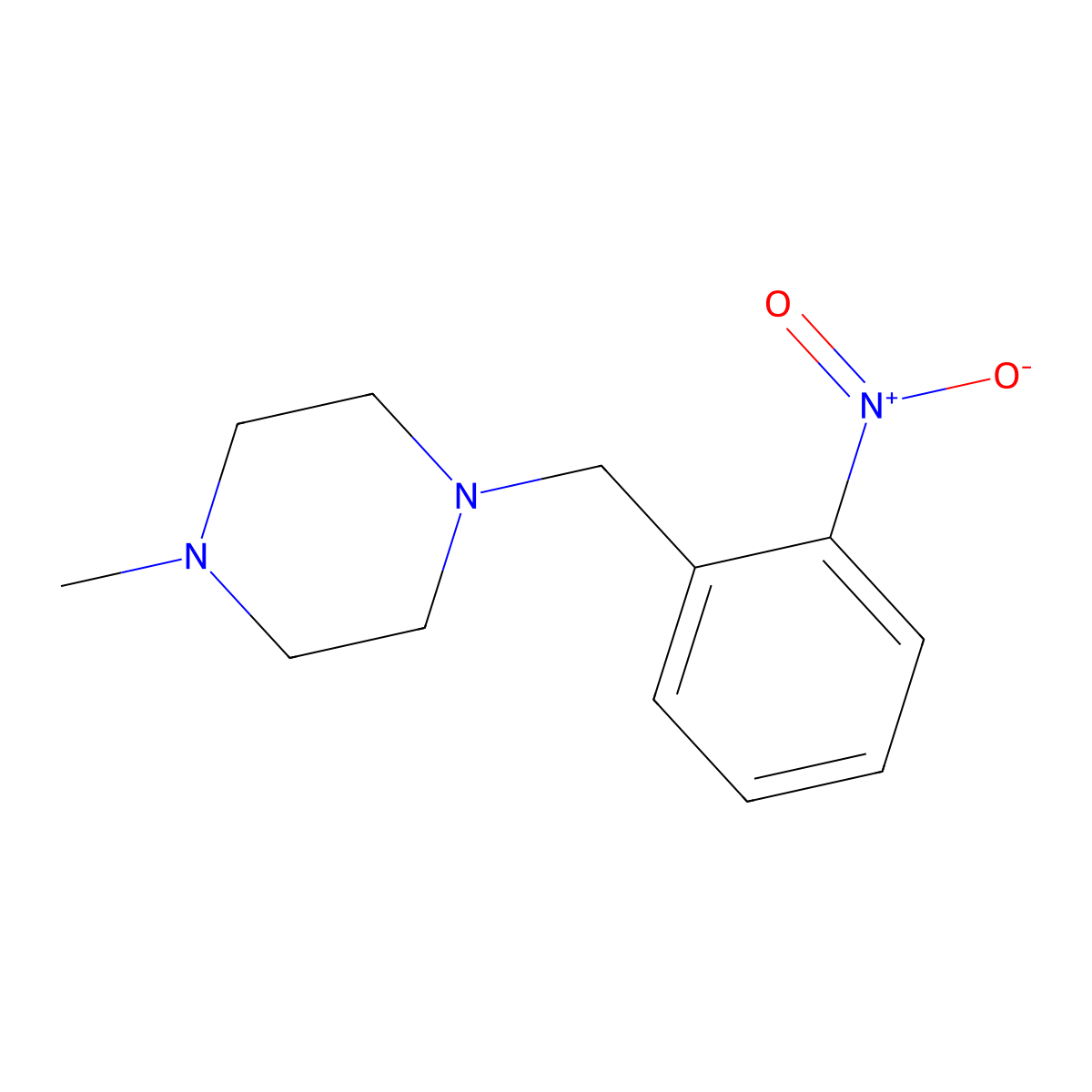 1-Methyl-4-(2-nitrobenzyl)piperazine molecular structure, CAS 19577-82-3