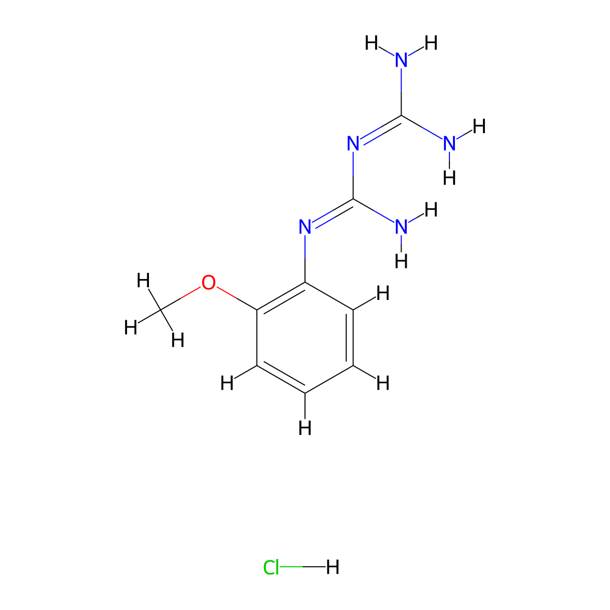 1-carbamimidamido-N-(2-methoxyphenyl)methanimidamide hydrochloride molecular structure, CAS 19579-35-2