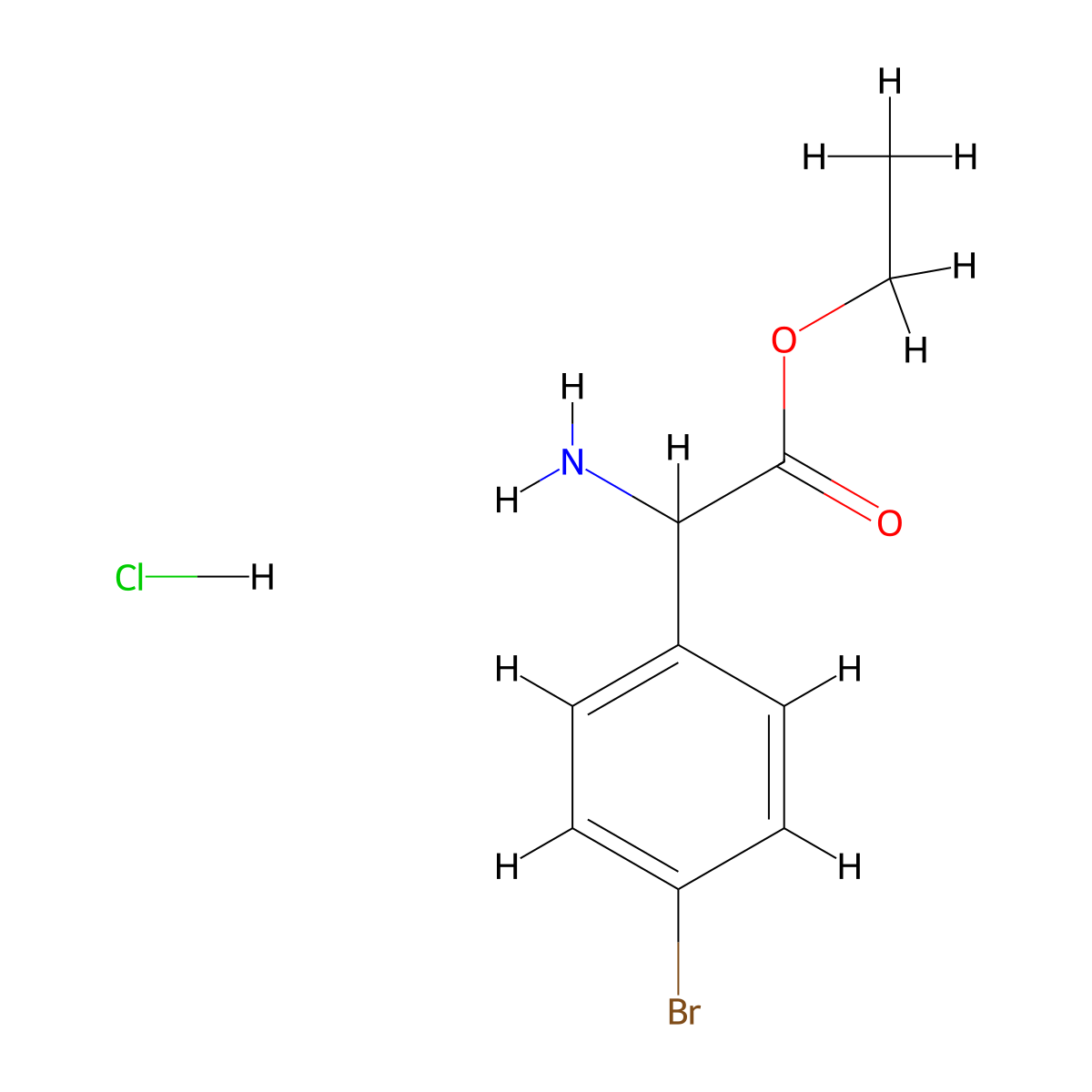 Ethyl 2-amino-2-(4-bromophenyl)acetate hydrochloride molecular structure, CAS 1958055-69-0