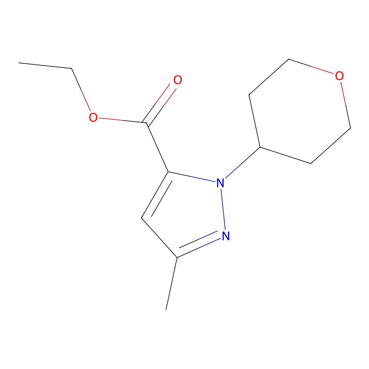 5-Methyl-2-(tetrahydro-pyran-4-YL)-2H-pyrazole-3-carboxylic acid ethyl ester molecular structure, CAS 1958063-14-3