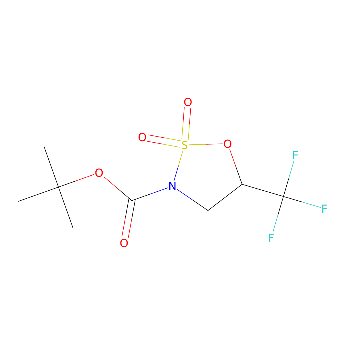 Tert-butyl 5-(trifluoromethyl)-1,2,3-oxathiazolidine-3-carboxylate 2,2-dioxide molecular structure, CAS 1958100-60-1