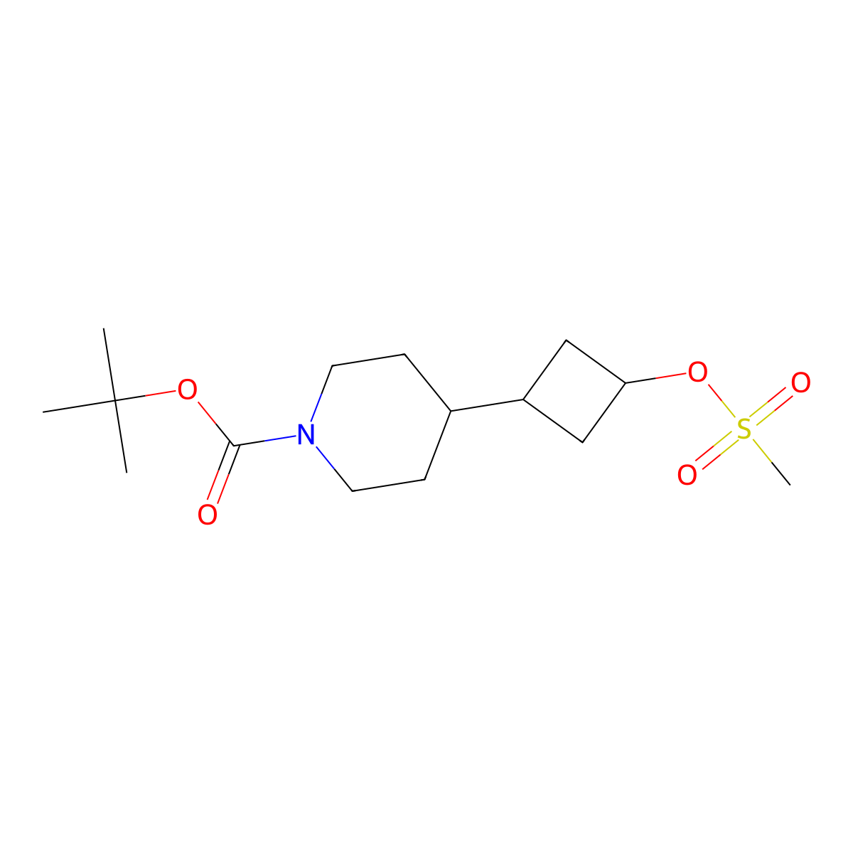 tert-Butyl 4-(3-((methylsulfonyl)oxy)cyclobutyl)piperidine-1-carboxylate molecular structure, CAS 1958100-64-5