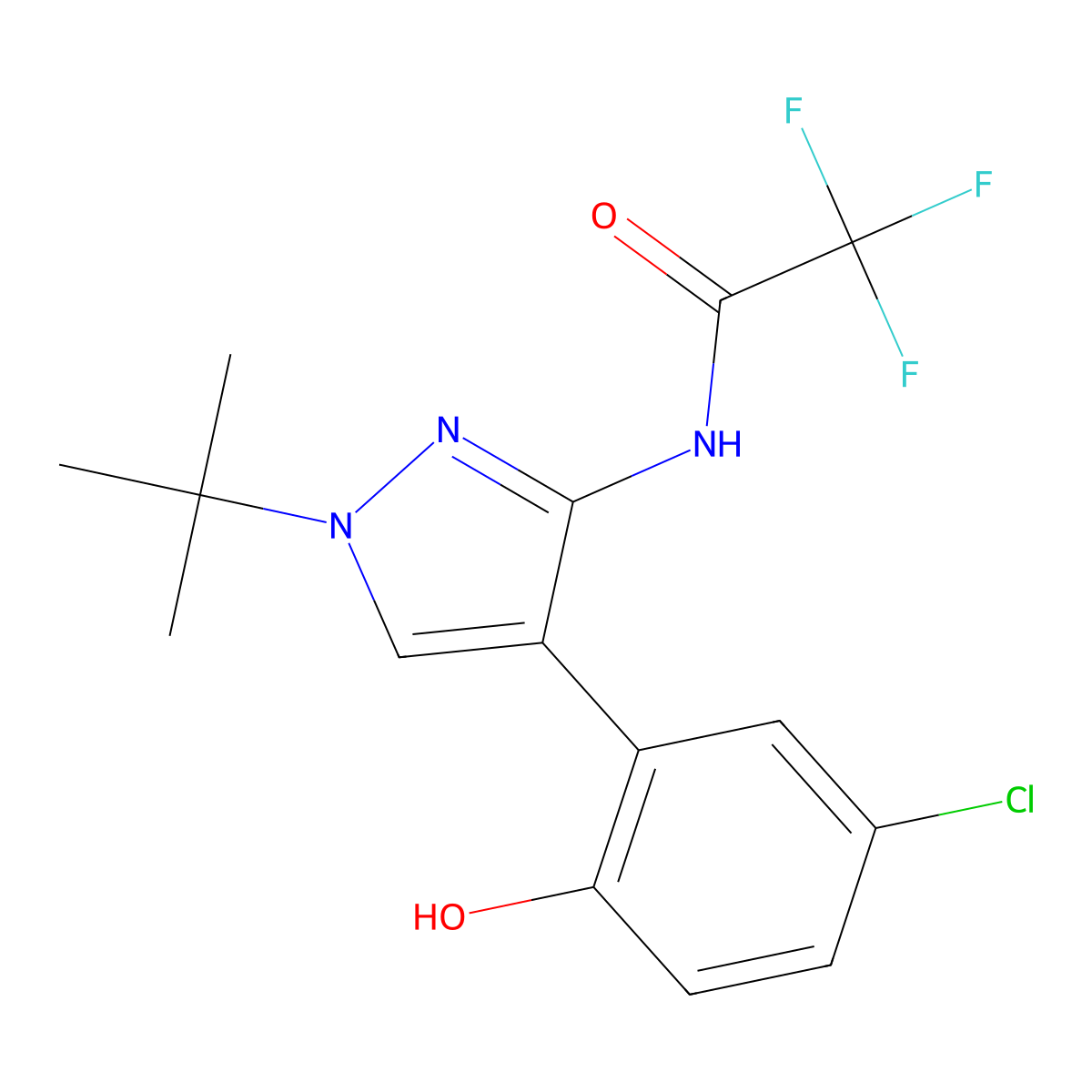 N-(1-(tert-butyl)-4-(5-chloro-2-hydroxyphenyl)-1H-pyrazol-3-yl)-2,2,2-trifluoroacetamide molecular structure, CAS 1958100-69-0