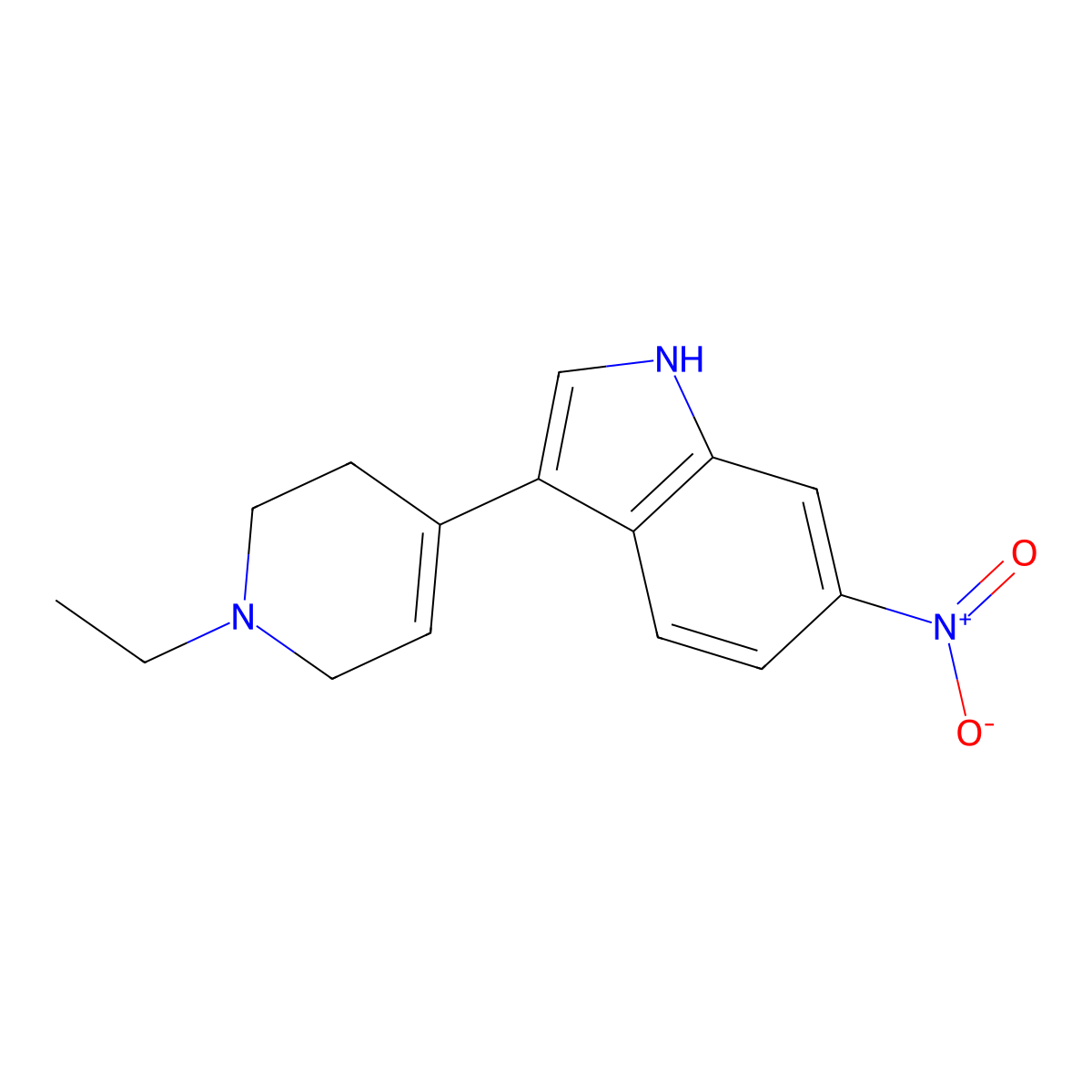 3-(1-Ethyl-1,2,3,6-tetrahydropyridin-4-yl)-6-nitro-1H-indole molecular structure, CAS 1958100-74-7