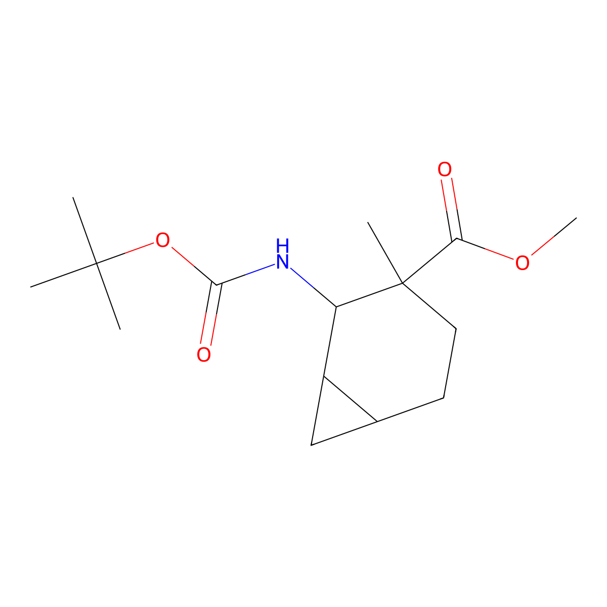 (1R,2R,3R,6S)-Methyl 2-((tert-butoxycarbonyl)amino)-3-methylbicyclo[4.1.0]heptane-3-carboxylate molecular structure, CAS 1958100-87-2
