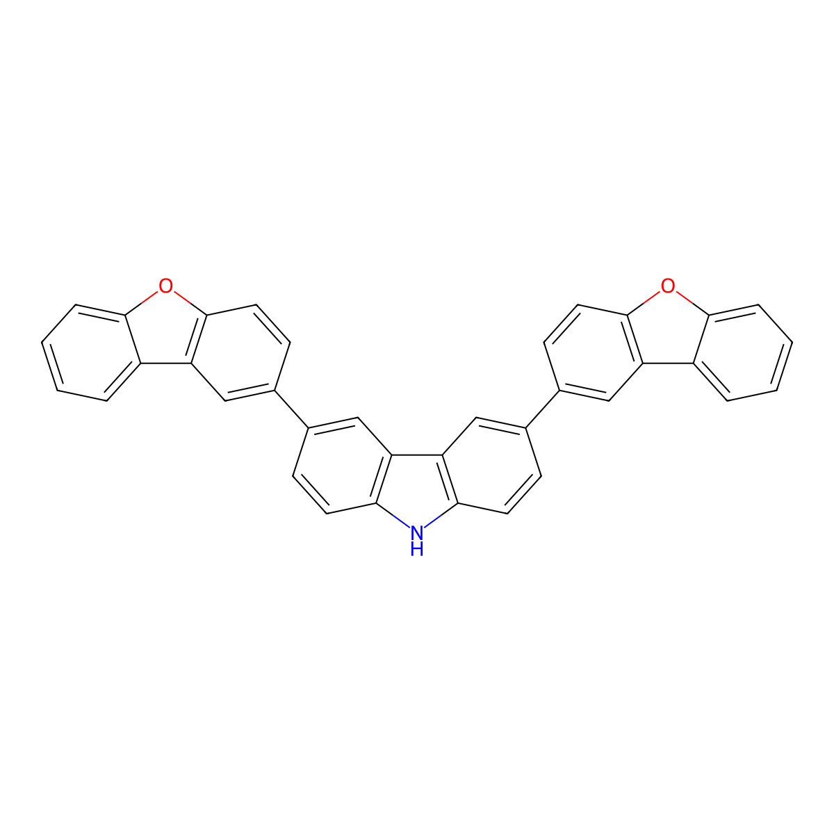 3,6-Bis(dibenzo[b,d]furan-2-yl)-9H-carbazole molecular structure, CAS 1958113-35-3