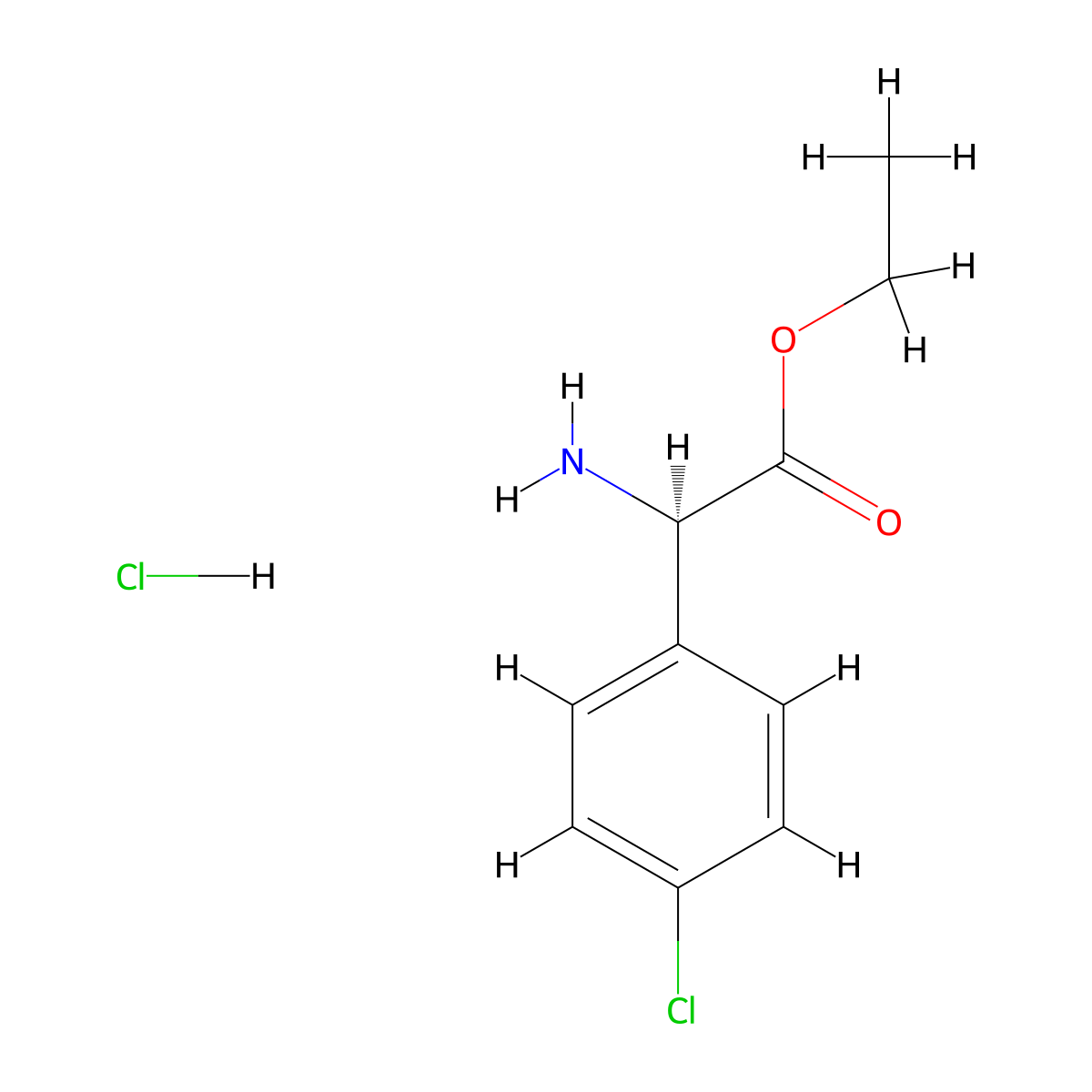 ethyl (2R)-2-amino-2-(4-chlorophenyl)acetate hydrochloride molecular structure, CAS 1958125-90-0