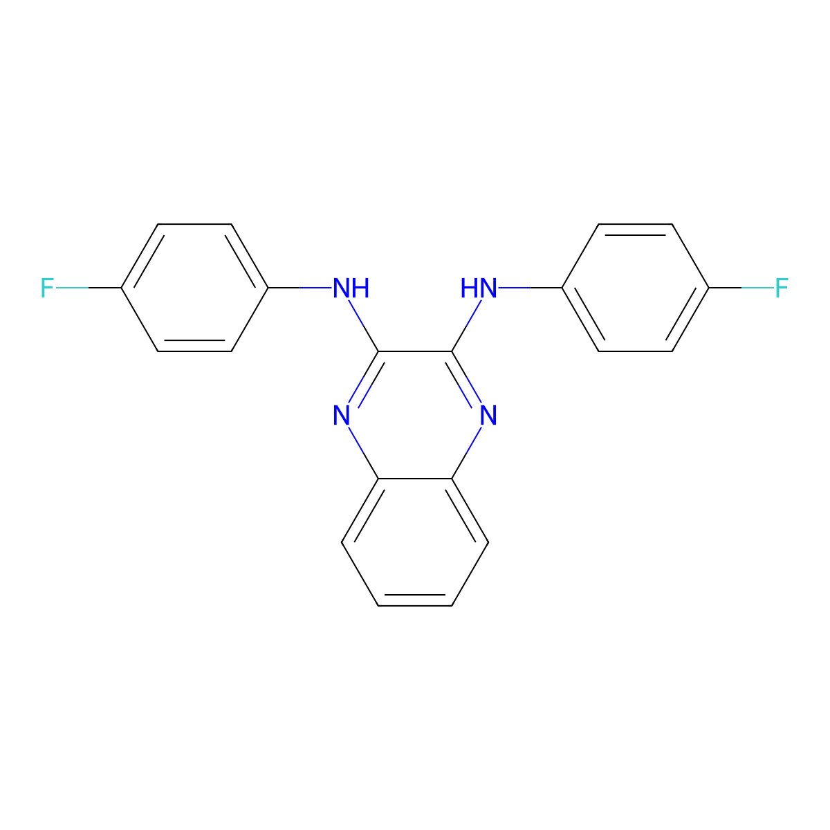N2,N3-bis(4-fluorophenyl)quinoxaline-2,3-diamine molecular structure, CAS 195822-23-2