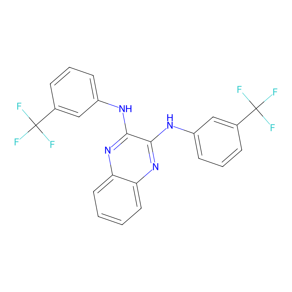 2,3-Quinoxalinediamine, N,N'-bis[3-(trifluoromethyl)phenyl]- molecular structure, CAS 195822-24-3