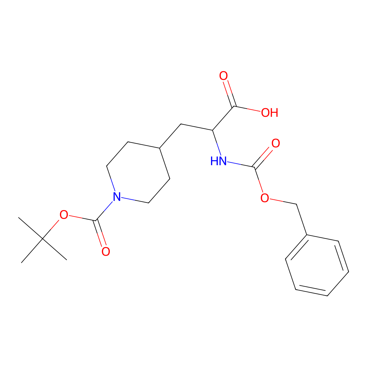2-(((Benzyloxy)carbonyl)amino)-3-(1-(tert-butoxycarbonyl)piperidin-4-yl)propanoic acid molecular structure, CAS 195877-38-4