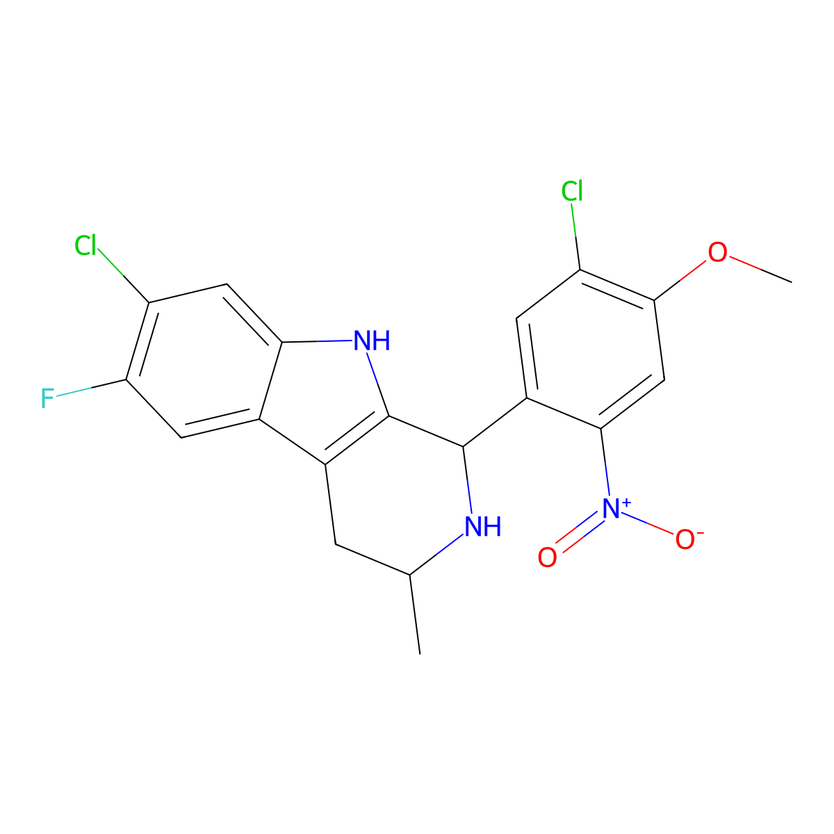 (3S)-7-Chloro-1-(5-chloro-4-methoxy-2-nitrophenyl)-6-fluoro-3-methyl-2,3,4,9-tetrahydro-1H-pyrido[3,4-b]indole molecular structure, CAS 1958821-59-4