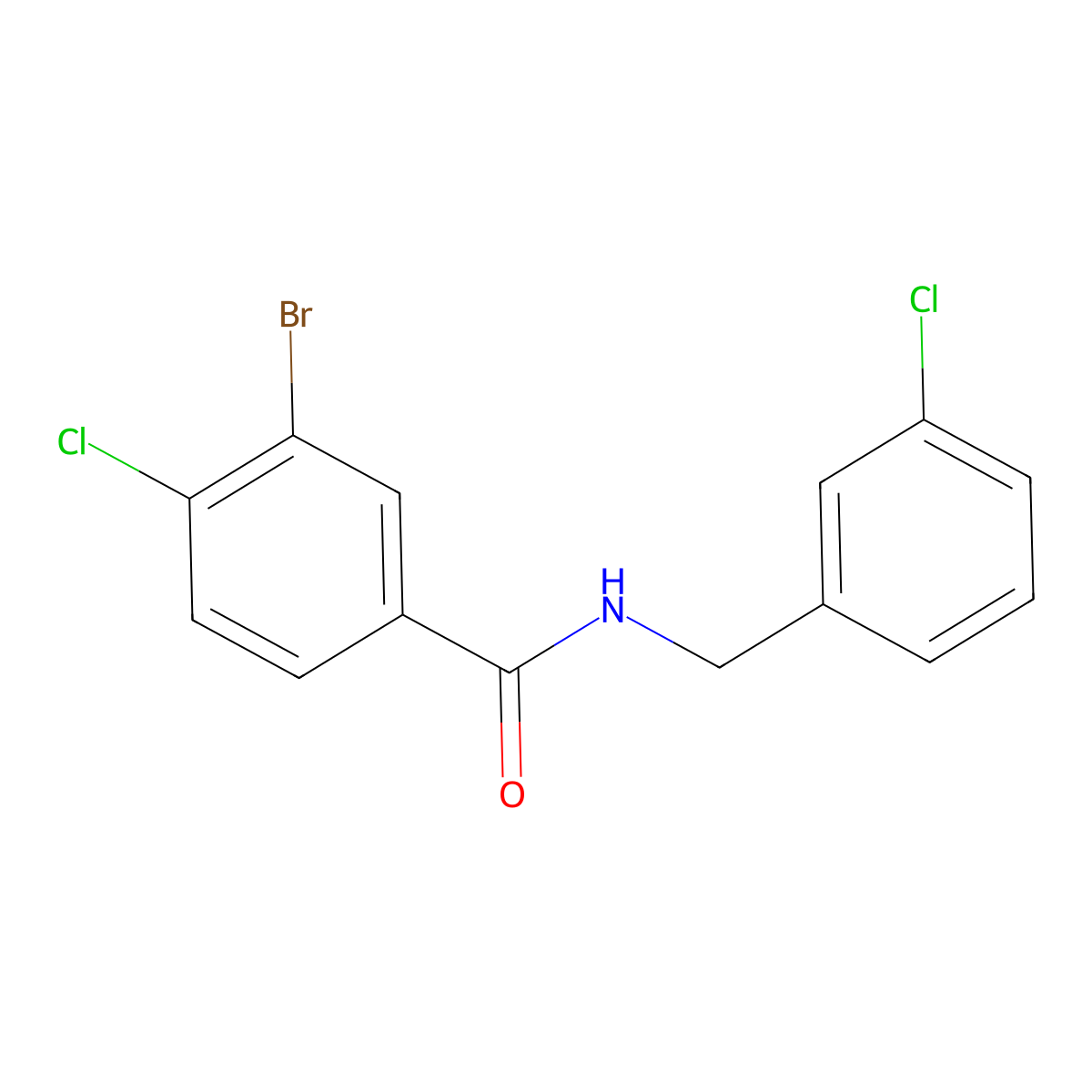 3-Bromo-4-chloro-N-[(3-chlorophenyl)methyl]benzamide molecular structure, CAS 1958874-26-4