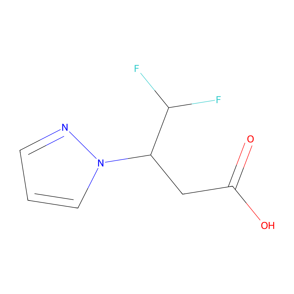 4,4-difluoro-3-(1H-pyrazol-1-yl)butanoic acid molecular structure, CAS 1959555-42-0
