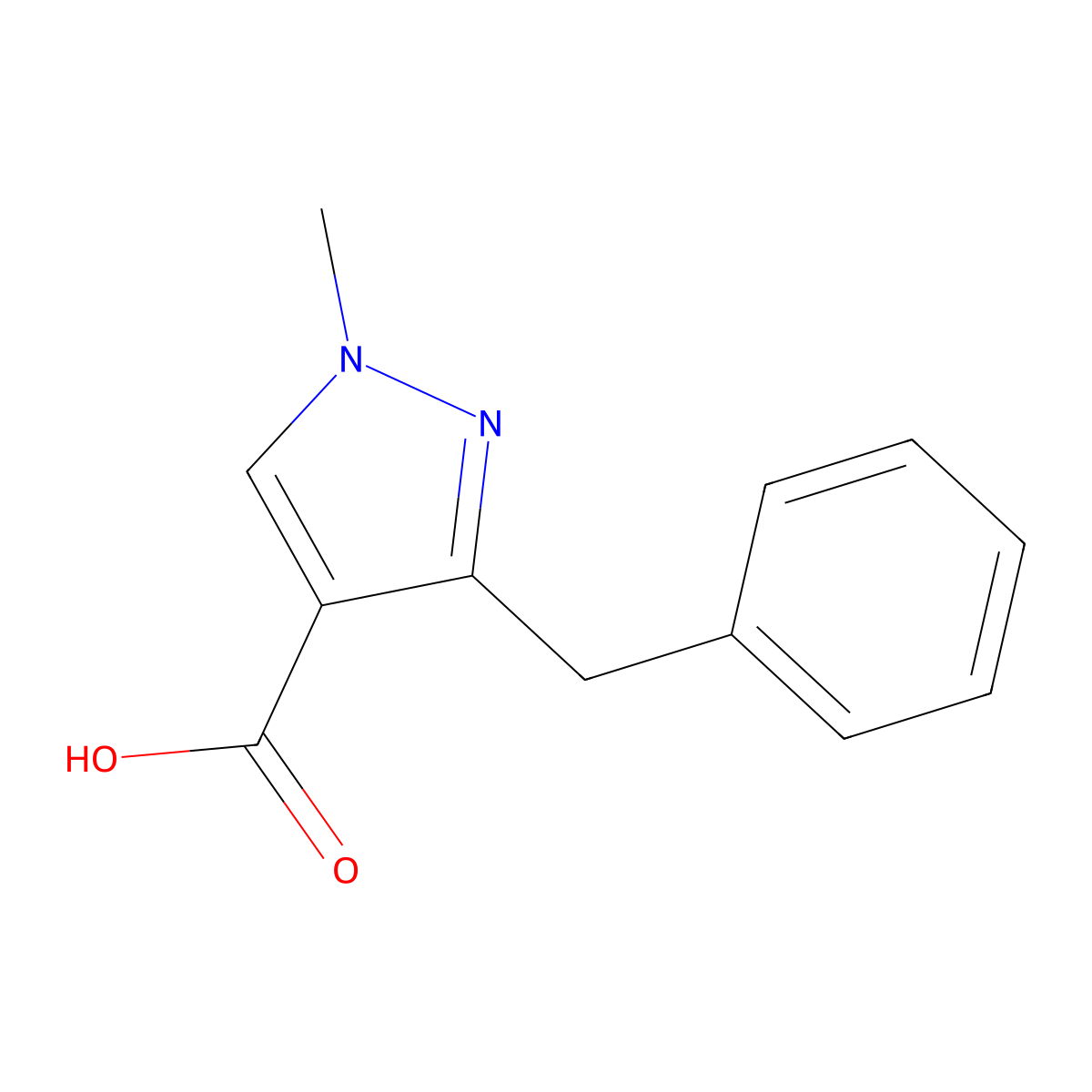 3-benzyl-1-methyl-1H-pyrazole-4-carboxylic acid molecular structure, CAS 1959556-89-8