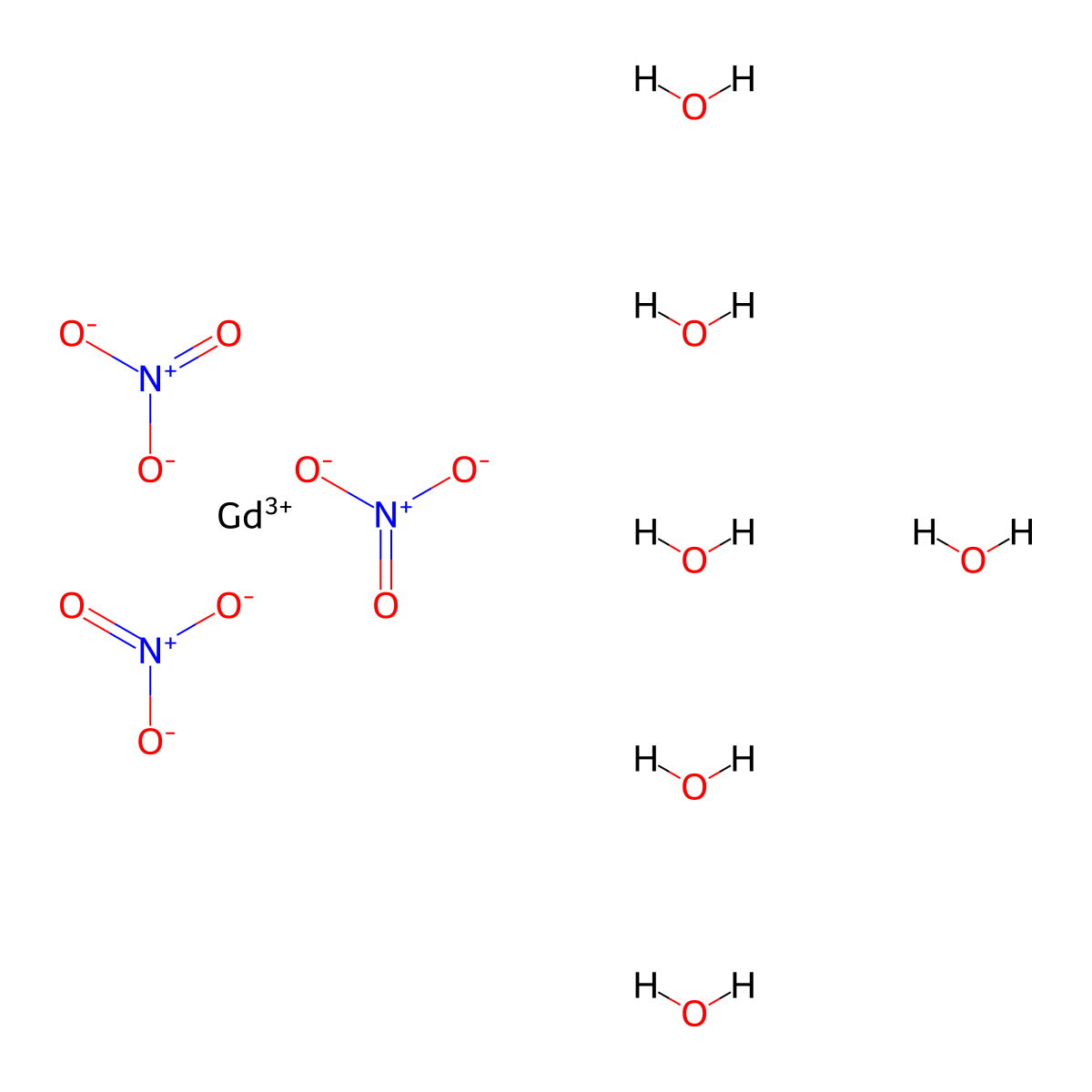 Gadolinium(III) nitrate, hexahydrate (1:3:6) molecular structure, CAS 19598-90-4