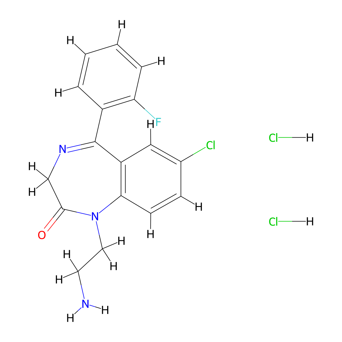 Didesethylflurazepam dihydrochloride molecular structure, CAS 19603-97-5
