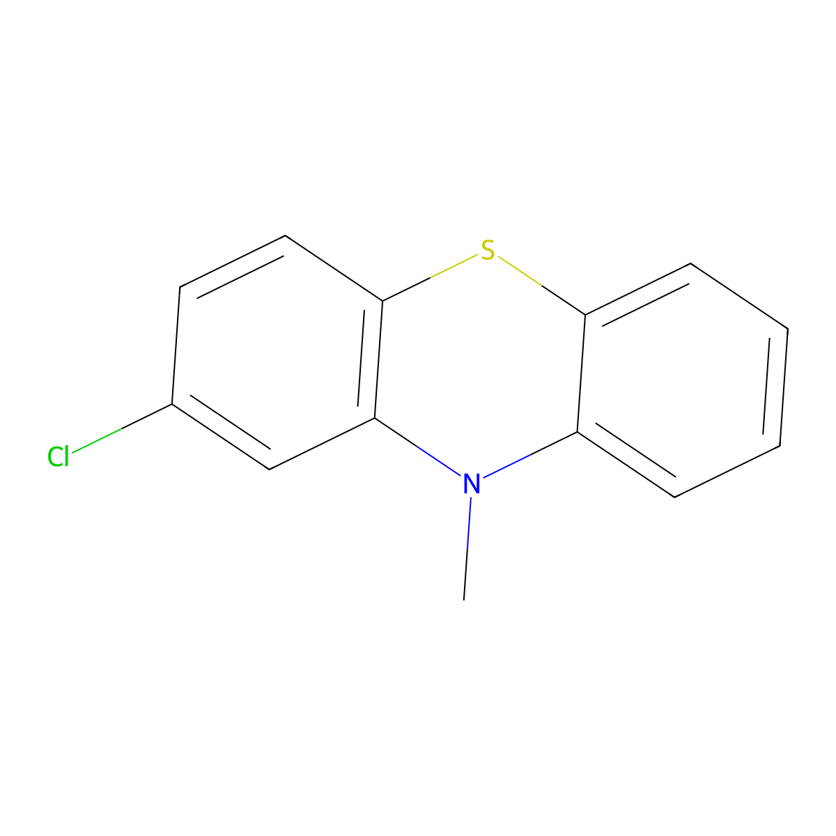 10H-phenothiazine, 2-chloro-10-methyl- molecular structure, CAS 19607-03-5