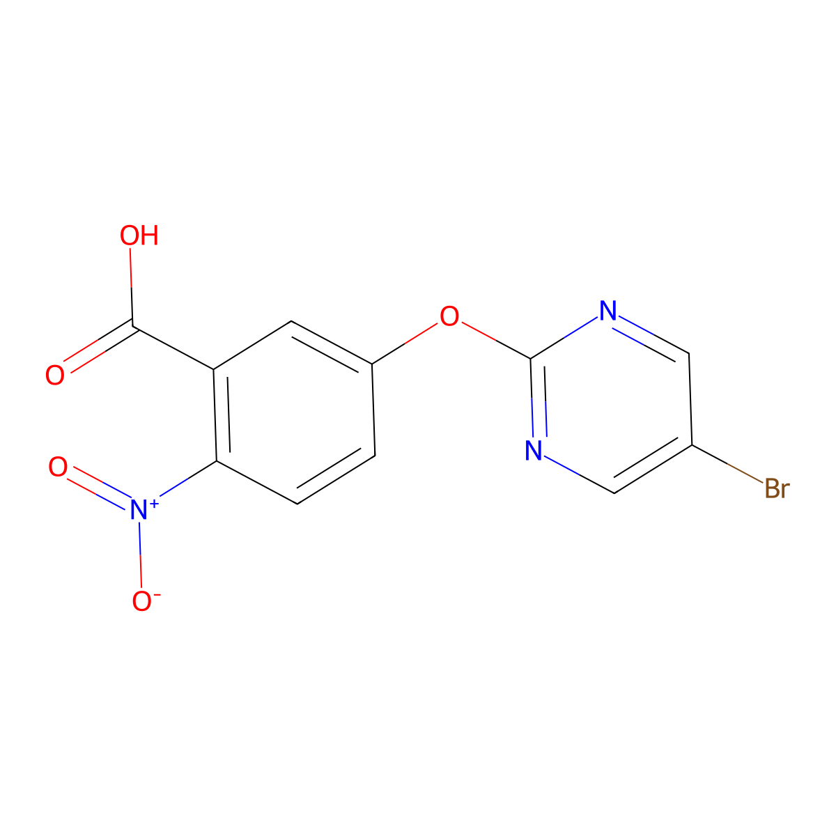 5-[(5-Bromopyrimidin-2-yl)oxy]-2-nitrobenzoic acid molecular structure, CAS 1961036-47-4