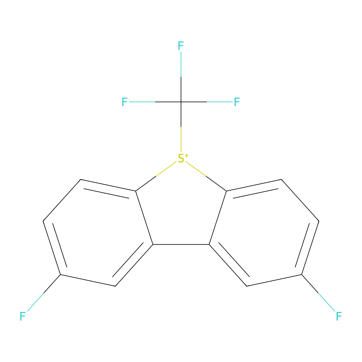 2,8-Difluoro-5-(trifluoromethyl)-5H-dibenzo[b,d]thiophen-5-ium molecular structure, CAS 1961266-43-2