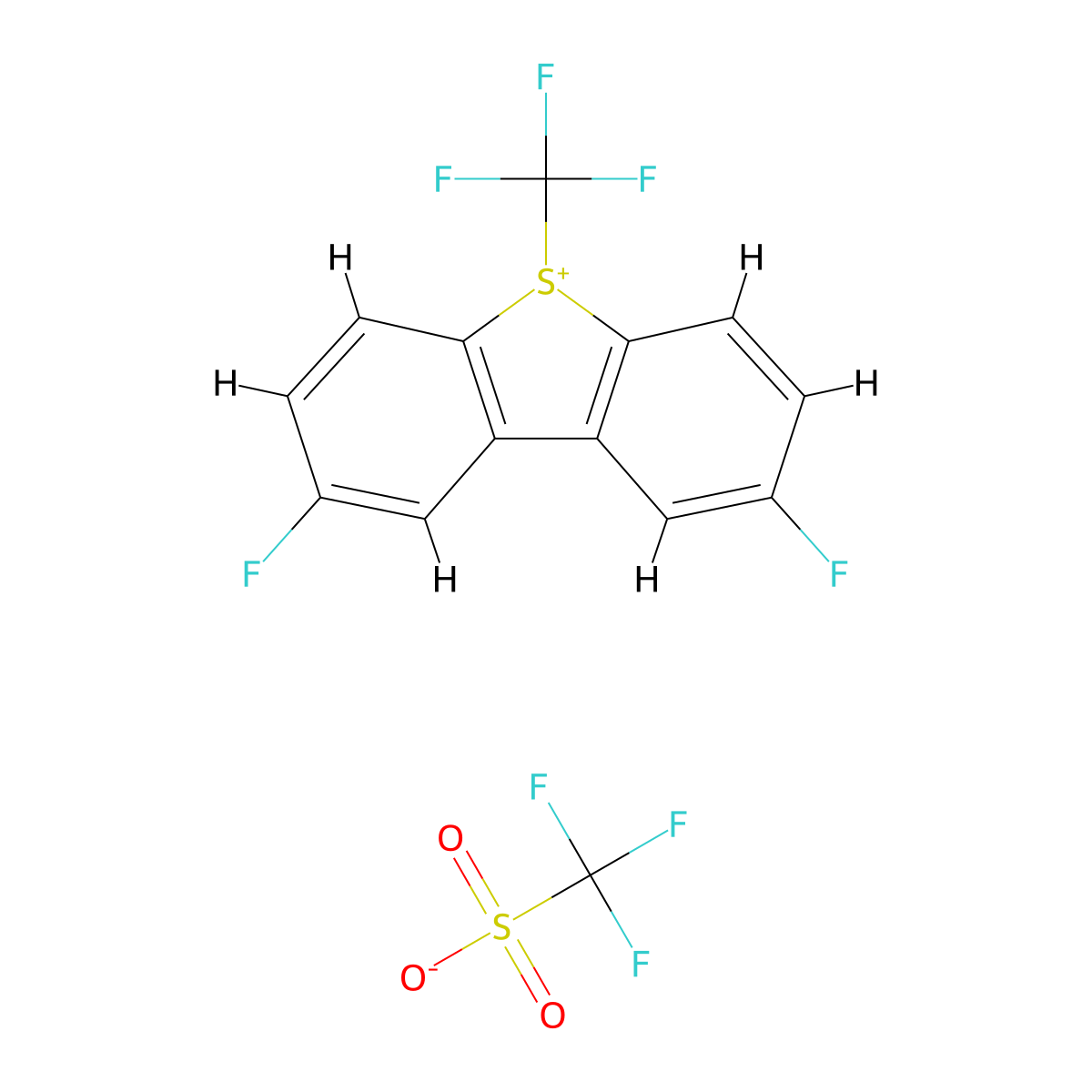 2,8-Difluoro-5-(trifluoromethyl)-5H-dibenzo(b,d)thiophen-5-ium Trifluoromethanesulfonate molecular structure, CAS 1961266-44-3