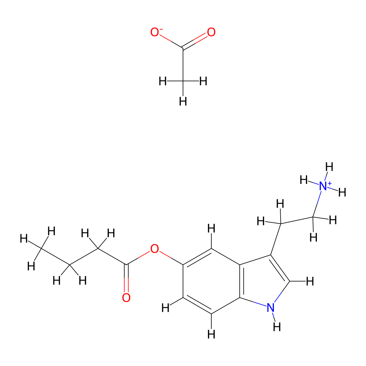 Butyric acid, 3-(2-aminoethyl)indol-5-yl ester, monoacetate molecular structure, CAS 19615-96-4