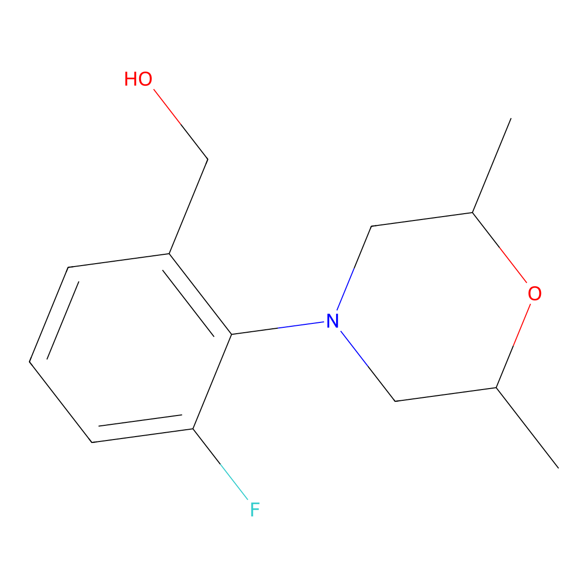 rac-(2-((2R,6S)-2,6-dimethylmorpholin-4-yl)-3-fluorophenyl)methanol molecular structure, CAS 1961586-87-7