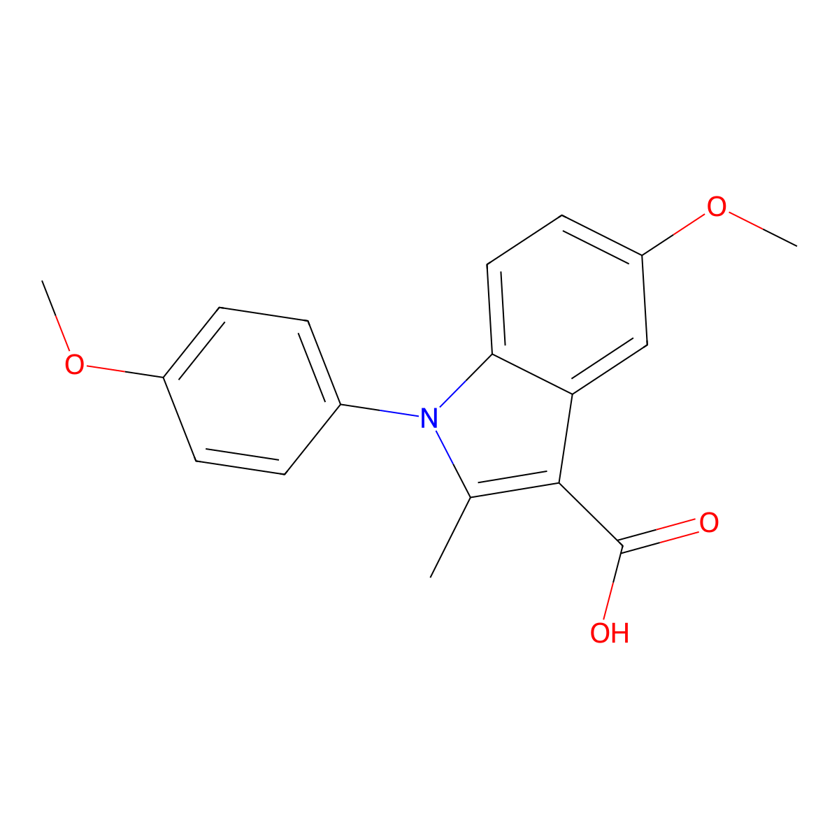 5-methoxy-1-(4-methoxyphenyl)-2-methyl-1H-indole-3-carboxylic acid molecular structure, CAS 19616-11-6