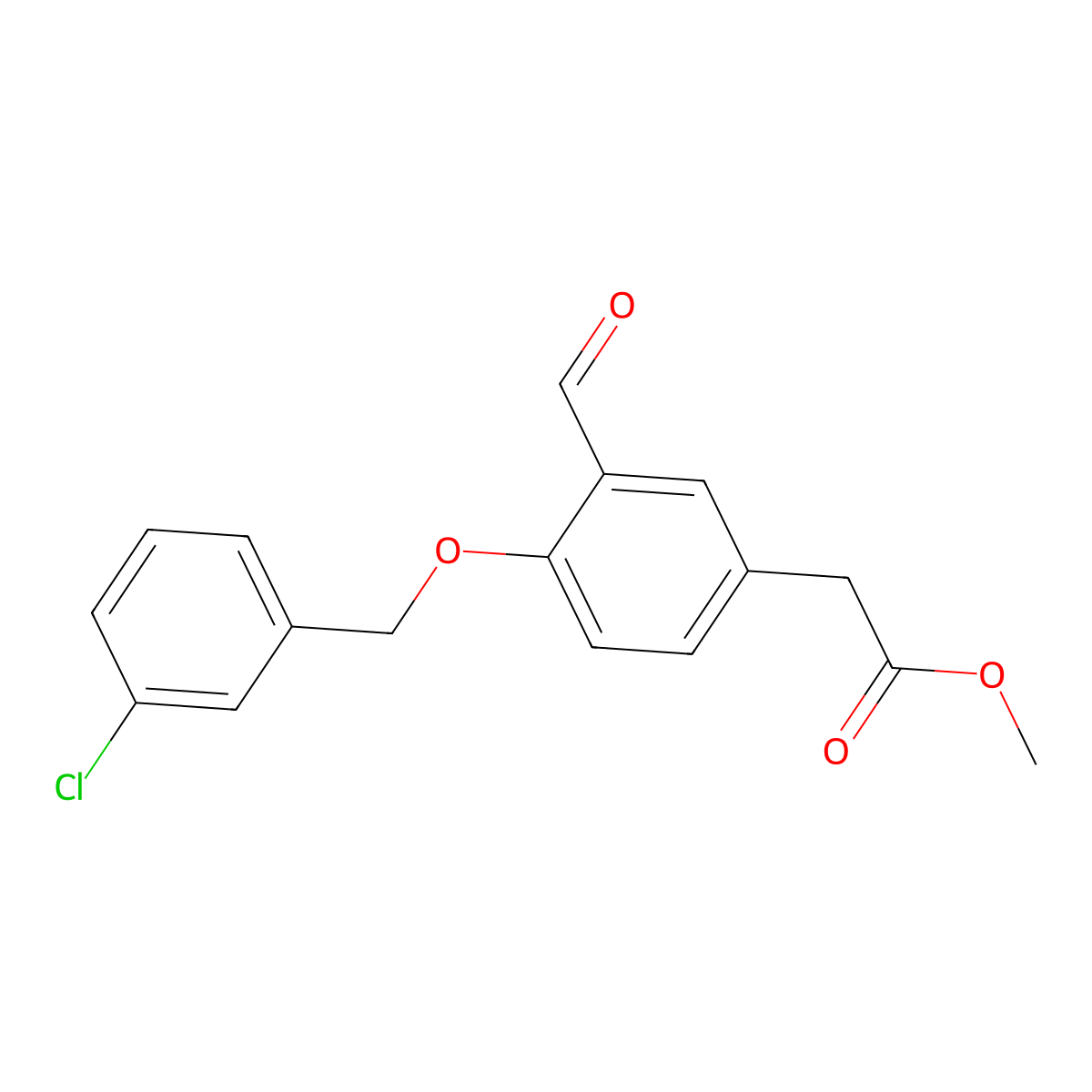 Methyl 2-(4-((3-chlorobenzyl)oxy)-3-formylphenyl)acetate molecular structure, CAS 1962113-70-7
