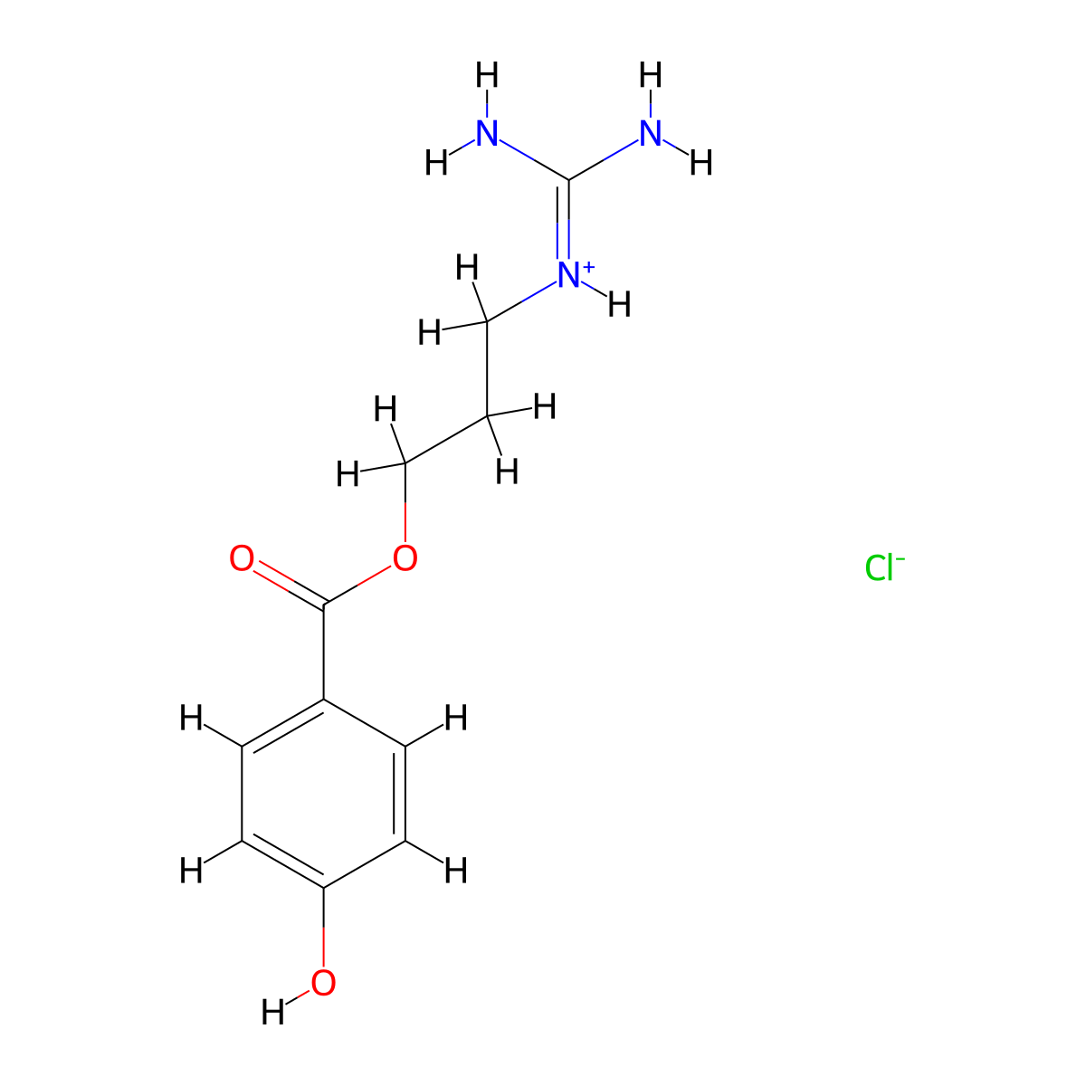 3-Carbamimidamidopropyl 4-hydroxybenzoate--hydrogen chloride (1/1) molecular structure, CAS 19623-22-4
