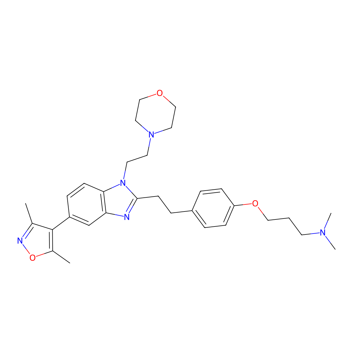 3-(4-(2-(5-(3,5-Dimethyl-4-isoxazolyl)-1-(2-(4-morpholinyl)ethyl)-1H-benzimidazol-2-yl)ethyl)phenoxy)-N,N-dimethyl-1-propanamine molecular structure, CAS 1962928-22-8