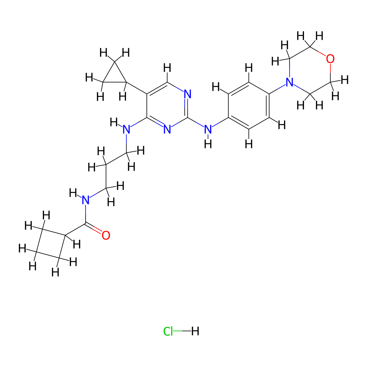 N-[3-[[5-Cyclopropyl-2-[[4-(4-morpholinyl)phenyl]amino]-4-pyrimidinyl]amino]propyl]cyclobutanecarboxamide hydrochloride molecular structure, CAS 1962928-25-1