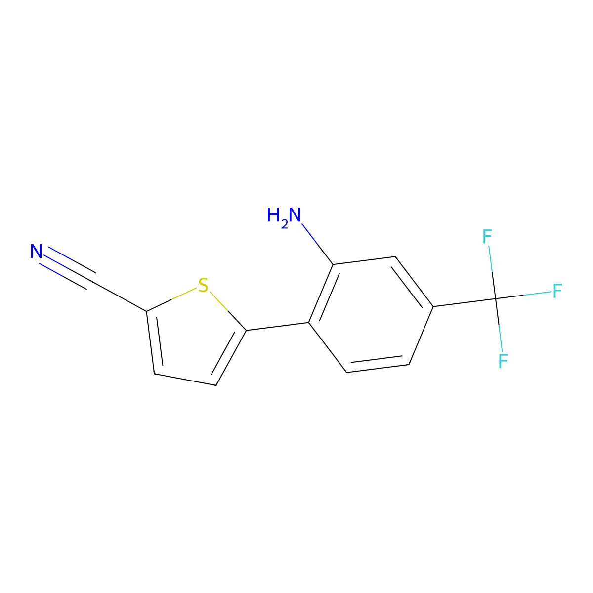 5-[2-Amino-4-(trifluoromethyl)phenyl]thiophene-2-carbonitrile molecular structure, CAS 1963445-56-8