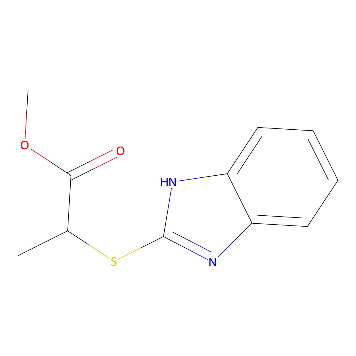 methyl 2-(1H-1,3-benzodiazol-2-ylsulfanyl)propanoate molecular structure, CAS 196391-40-9