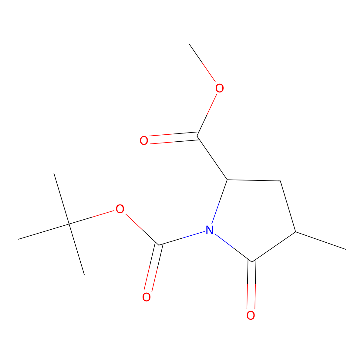 Methyl (2S,4R)-1-(tert-butoxycarbonyl)-4-methylpyroglutamate molecular structure, CAS 196394-49-7