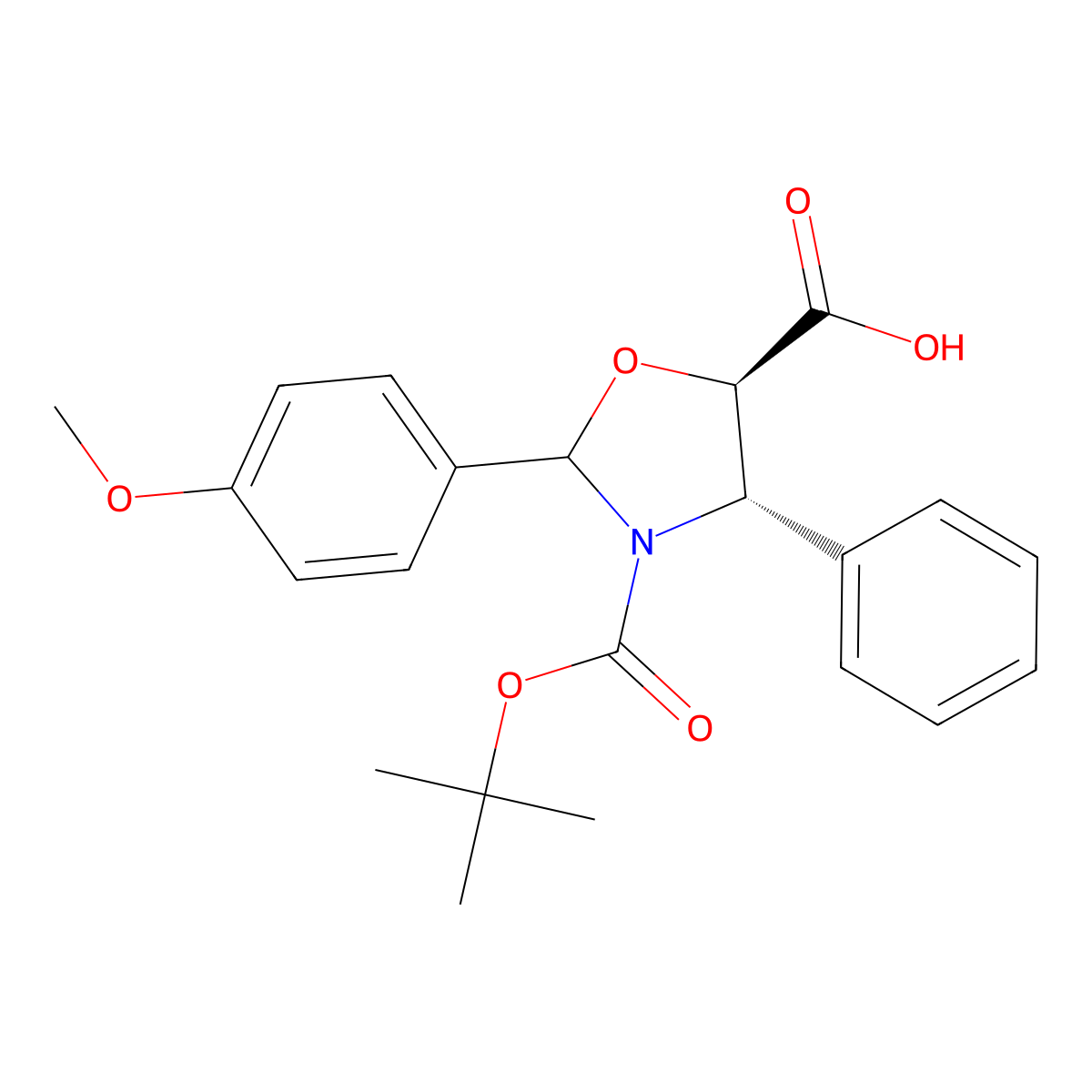 (4S,5R)-3-(tert-Butoxycarbonyl)-2-(4-methoxyphenyl)-4-phenyl-1,3-oxazolidine-5-carboxylic acid molecular structure, CAS 196404-55-4