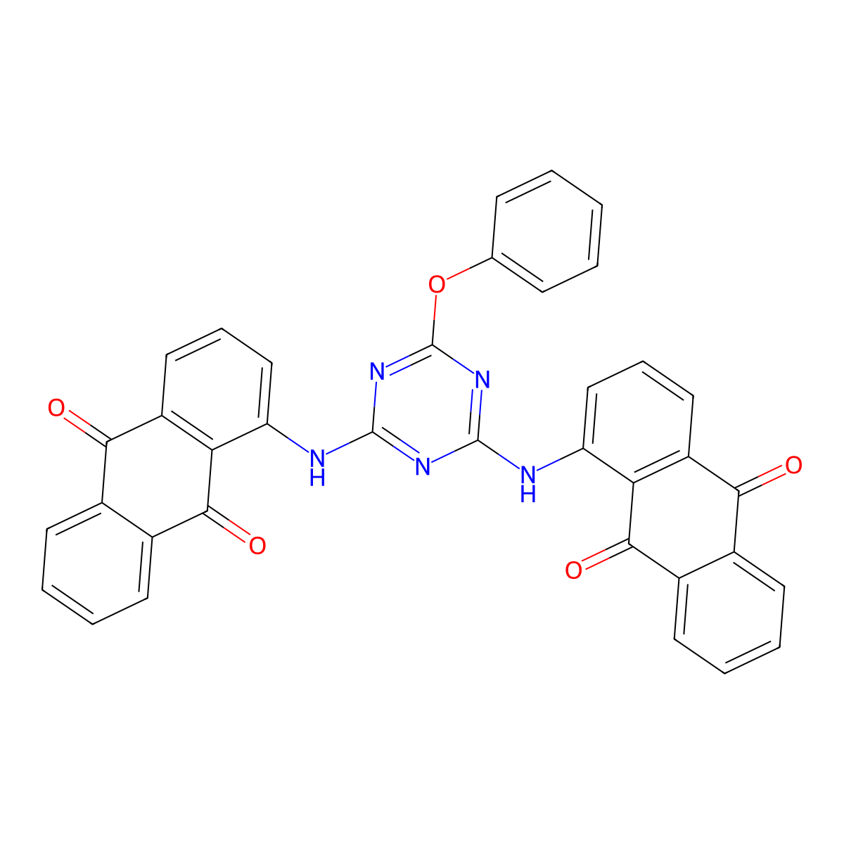 9,10-Anthracenedione, 1,1'-((6-phenoxy-1,3,5-triazine-2,4-diyl)diimino)bis- molecular structure, CAS 1965-81-7