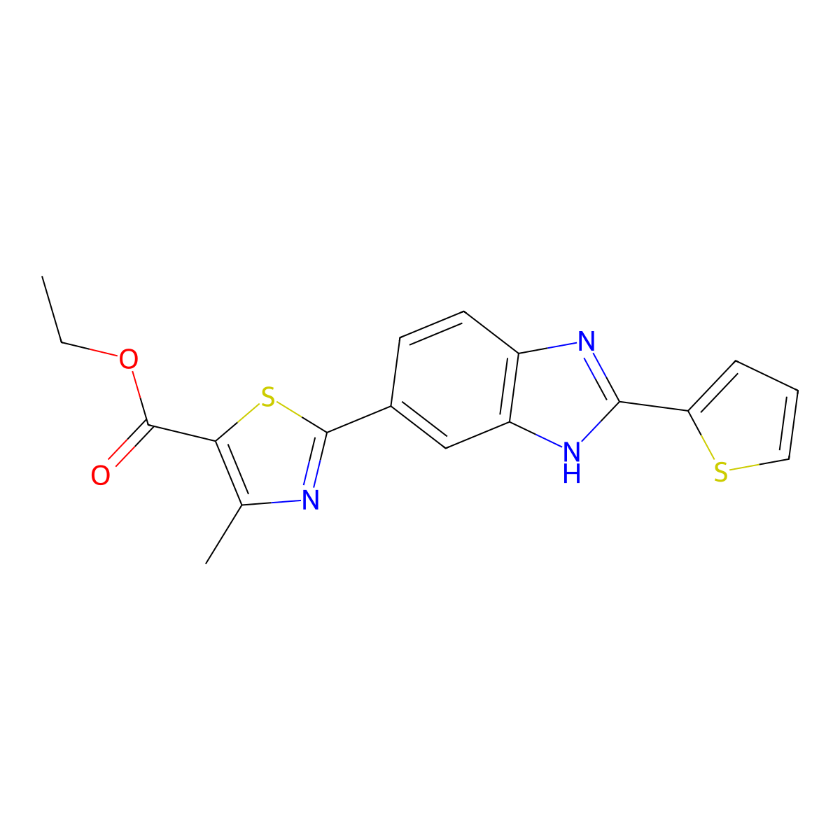 Ethyl 2-[(2-(2-thienyl)benzimidazol)-6-yl]-4-methylthiazole-5-carboxylate molecular structure, CAS 1965304-77-1