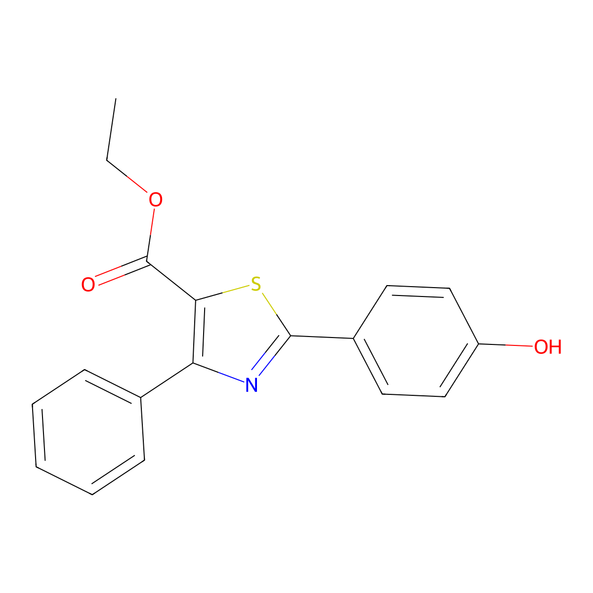 Ethyl 2-(4-hydroxyphenyl)-4-phenylthiazole-5-carboxylate molecular structure, CAS 1965304-86-2