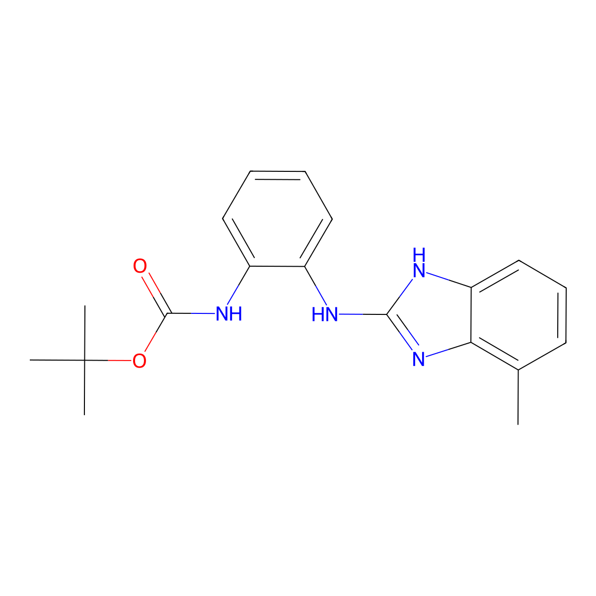 tert-butyl N-{2-[(4-methyl-1H-1,3-benzodiazol-2-yl)amino]phenyl}carbamate molecular structure, CAS 1965305-67-2